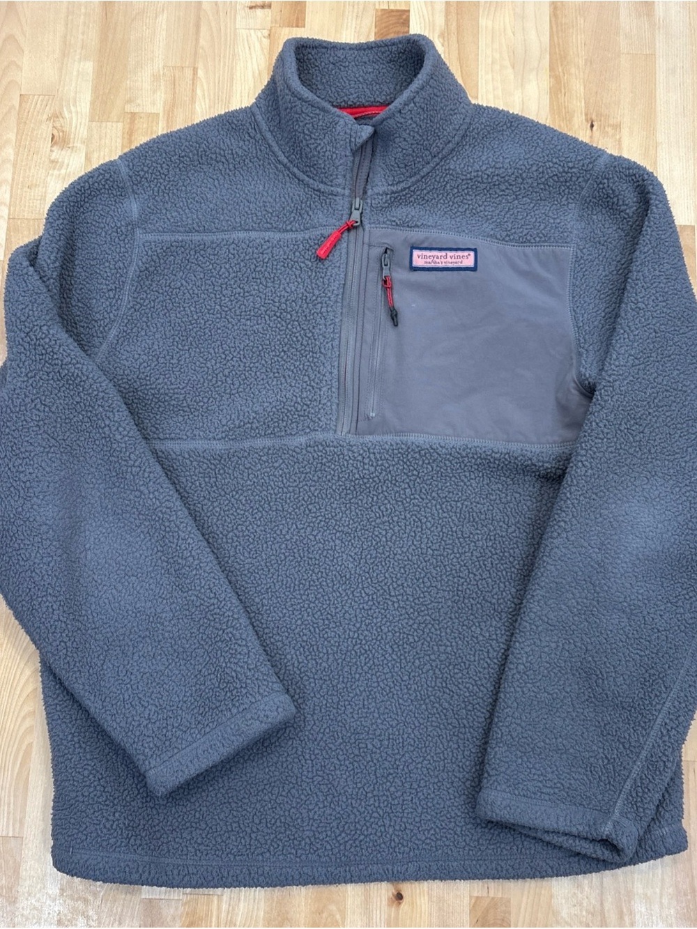 Vineyard Vines Mens Gray Sherpa Fleece Quarter Zip Pullover Jacket 1K001070 Sz M